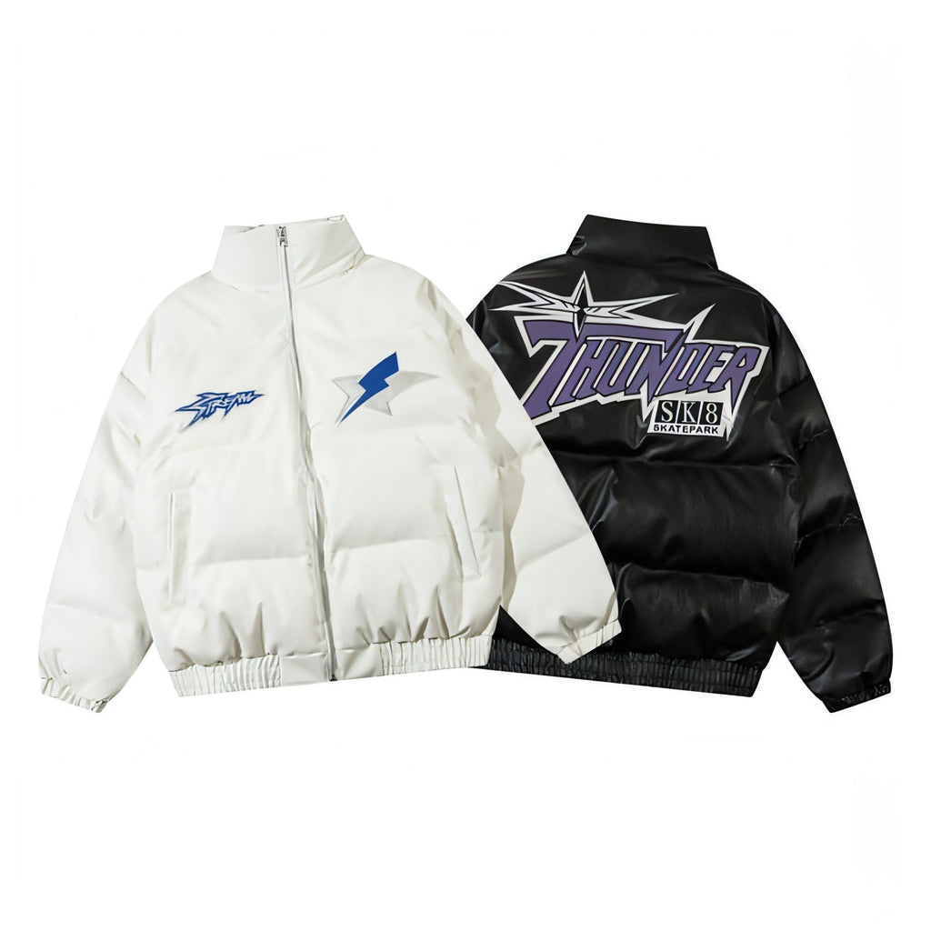 Men’s Retro Embroidered Puffer Jacket – Streetwear Style