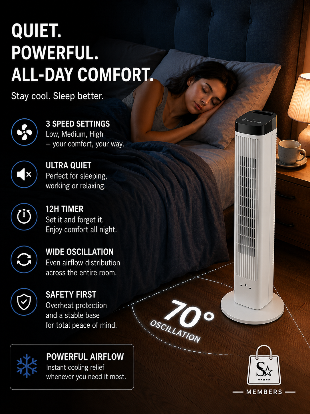 Smart Quiet Tower Fan
