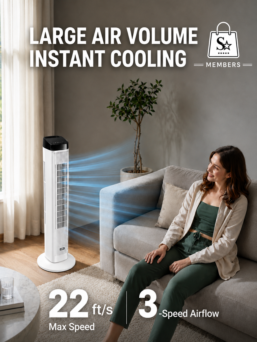 Smart Quiet Tower Fan