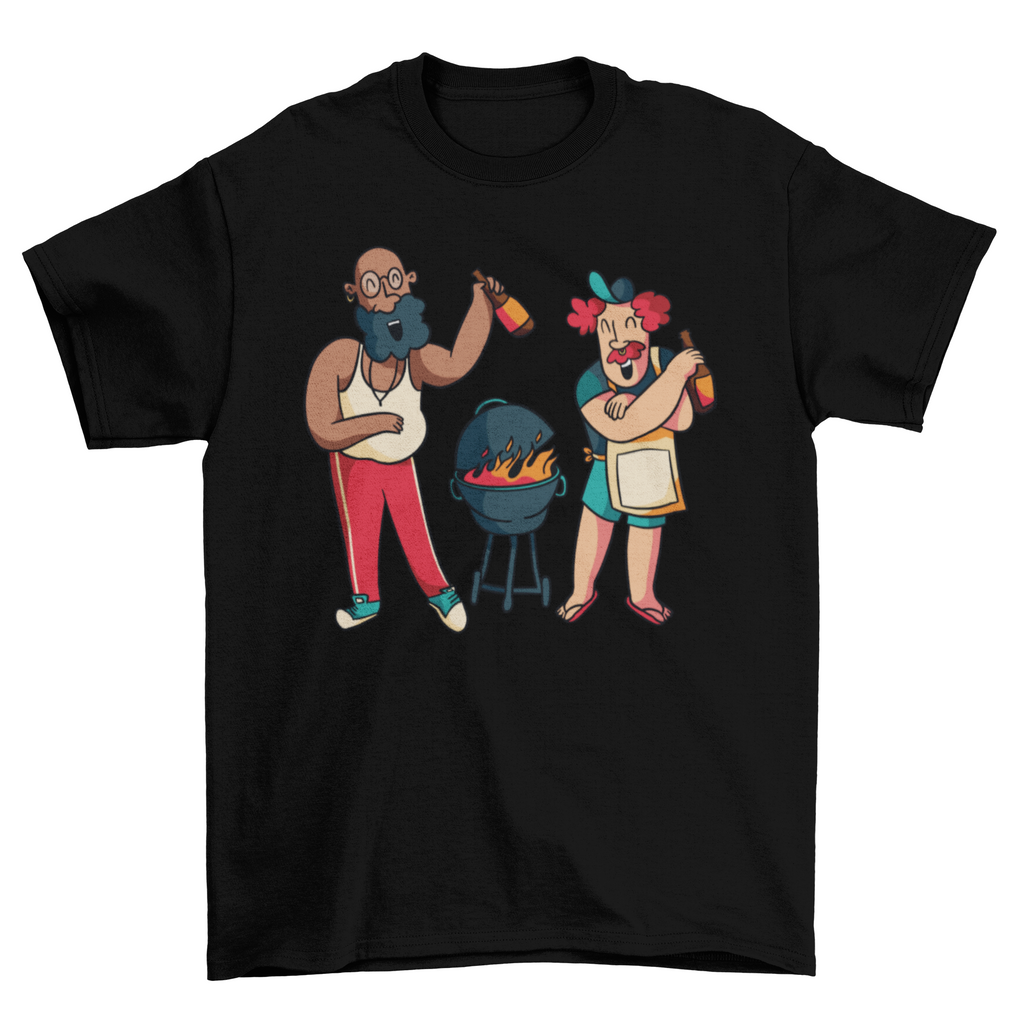 Happy guys cooking grill t-shirt