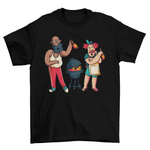 Happy guys cooking grill t-shirt