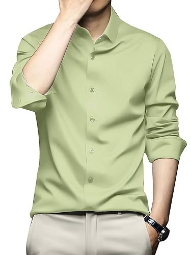 Men Regular Fit Full Sleeve Satin Silk Shirt (Size-M) (Color-LIGHT