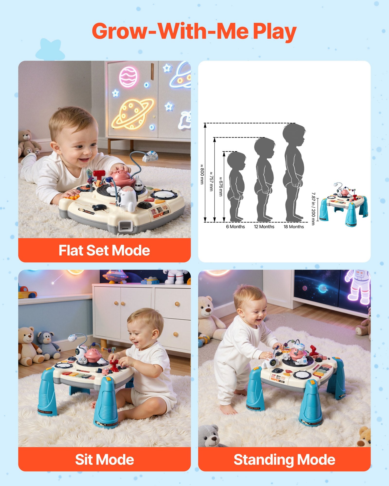 Baby Spacecraft Musical Table Toys for 1-3 Years Old, Learning
