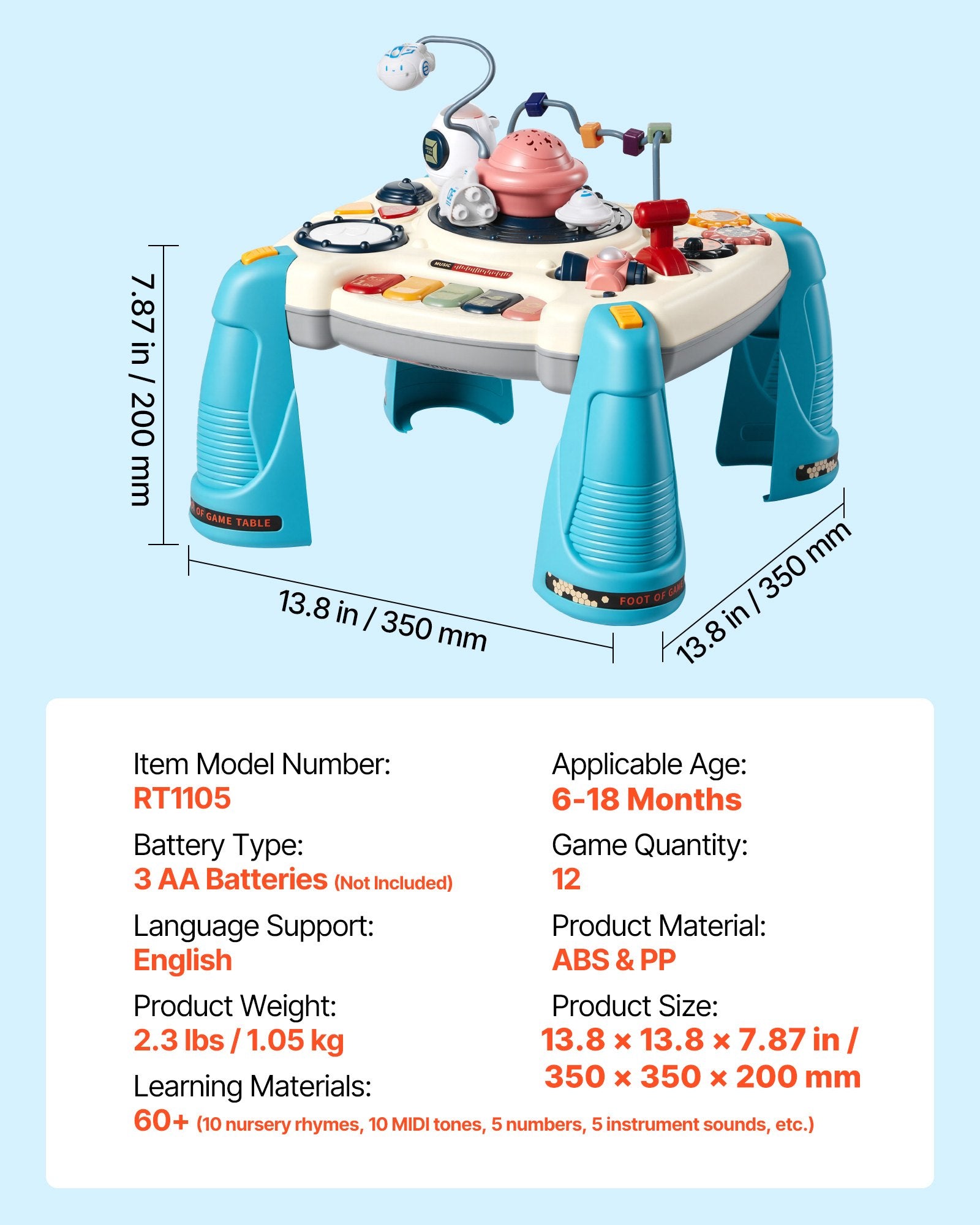Baby Spacecraft Musical Table Toys for 1-3 Years Old, Learning